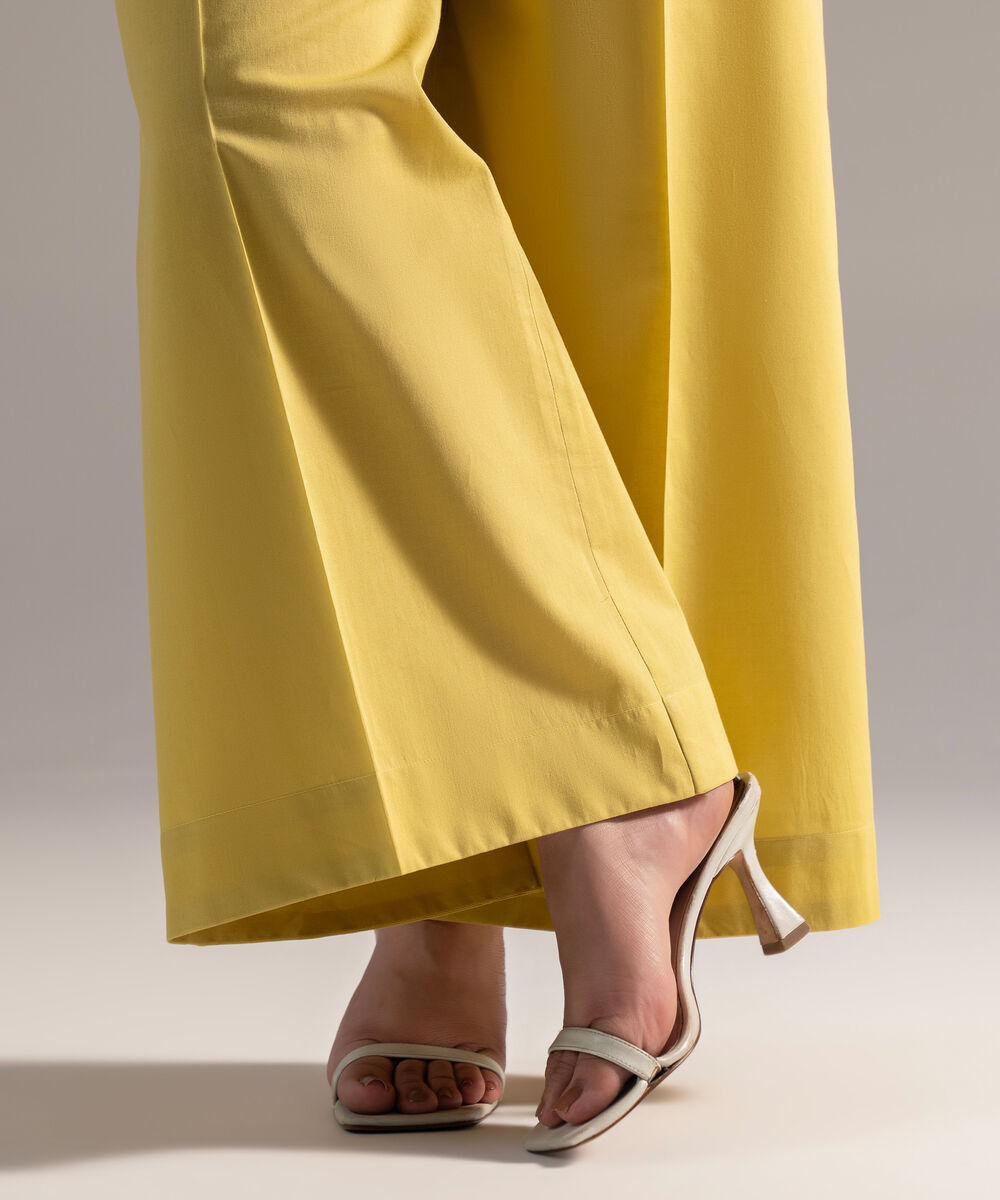 Women's RTW Cambric Solid Yellow Flared Pants