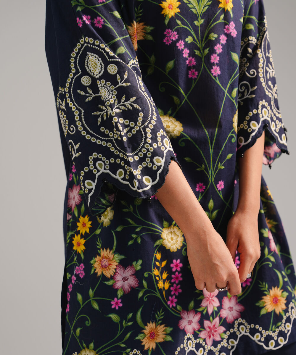 Women's RTW Lawn Printed Dark Blue Straight Shirt