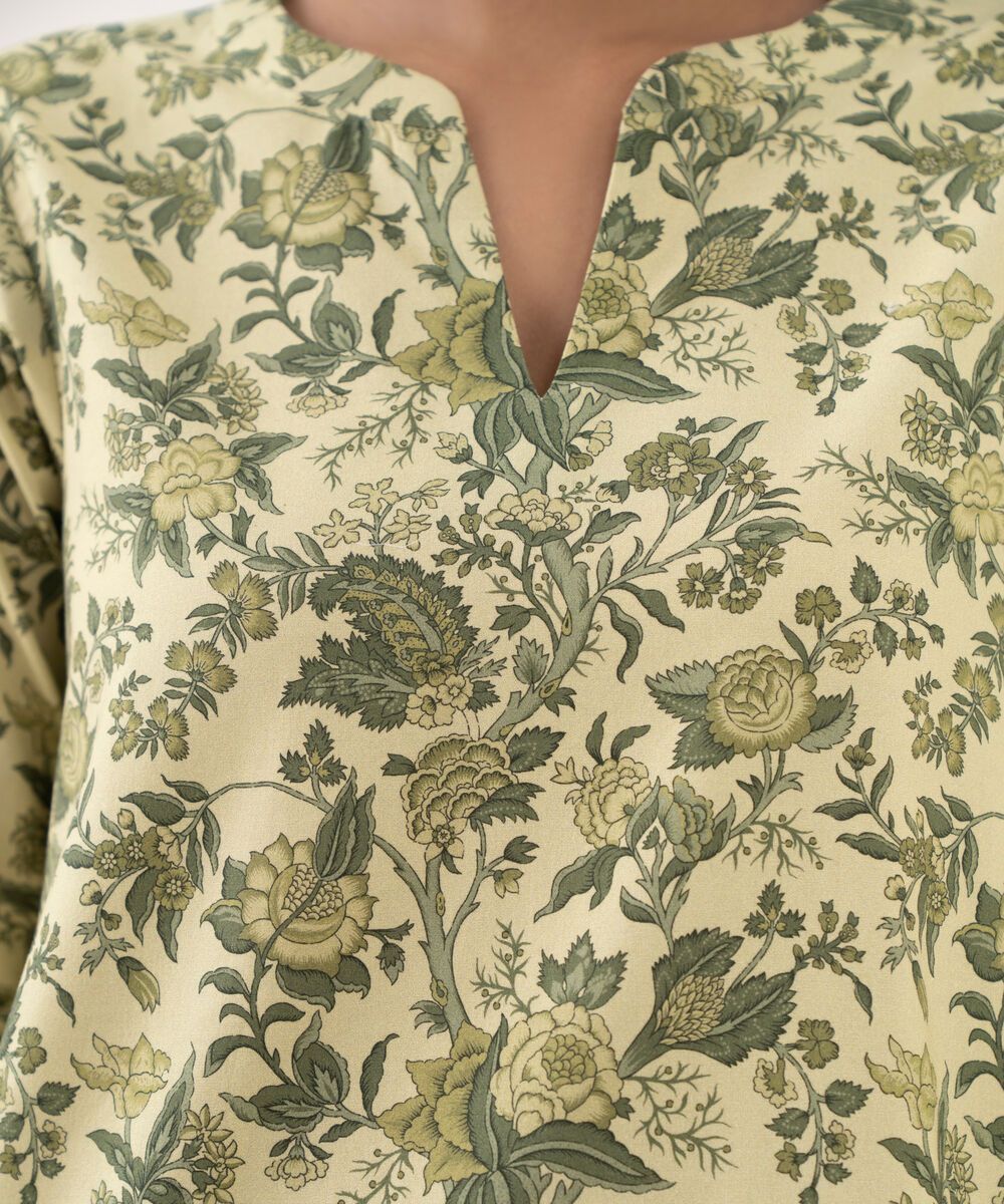 Women's Unstitched Cotton Printed Yellow Three Piece Suit