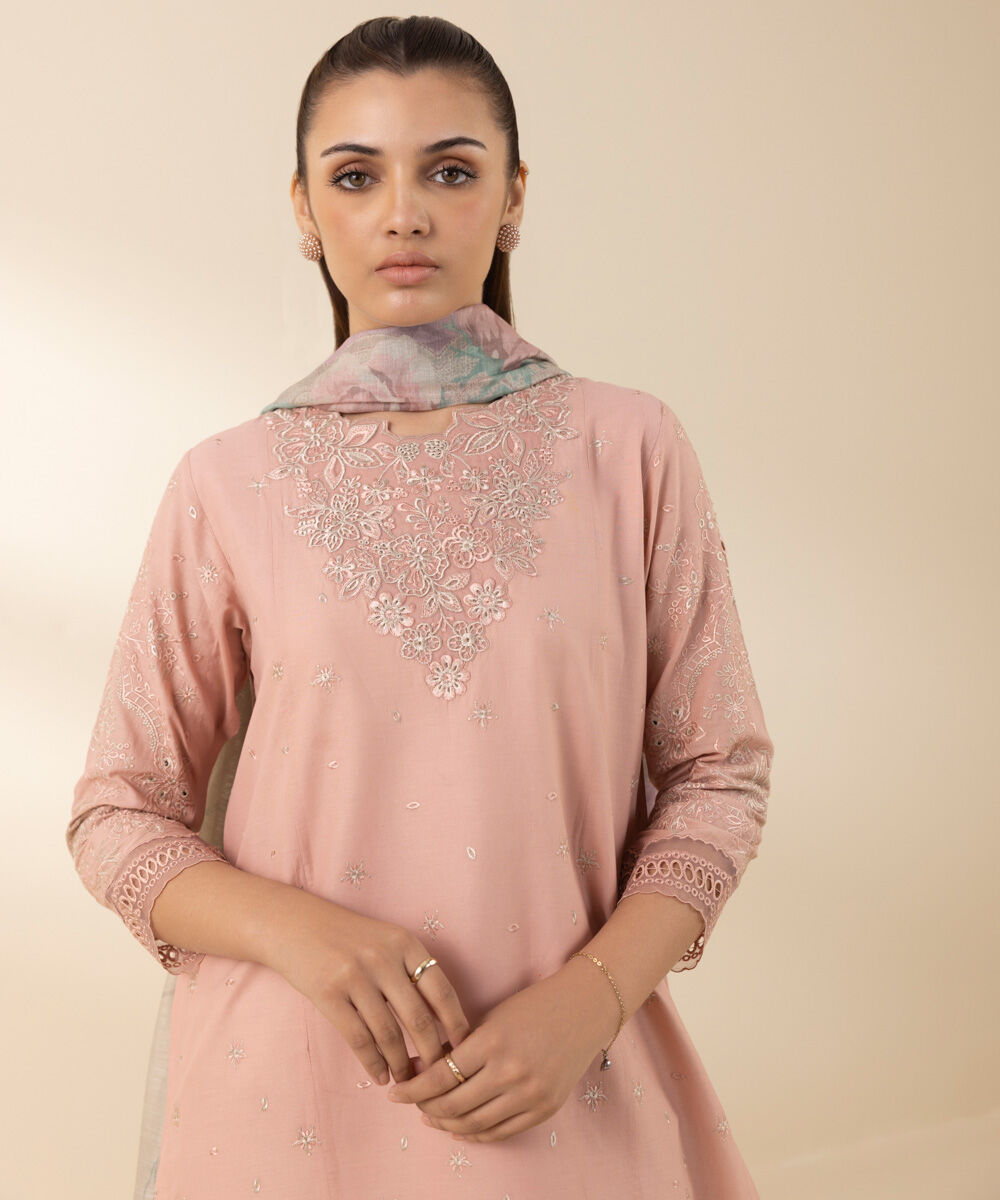 Women's Unstitched Pink Lawn 3 Piece Suit