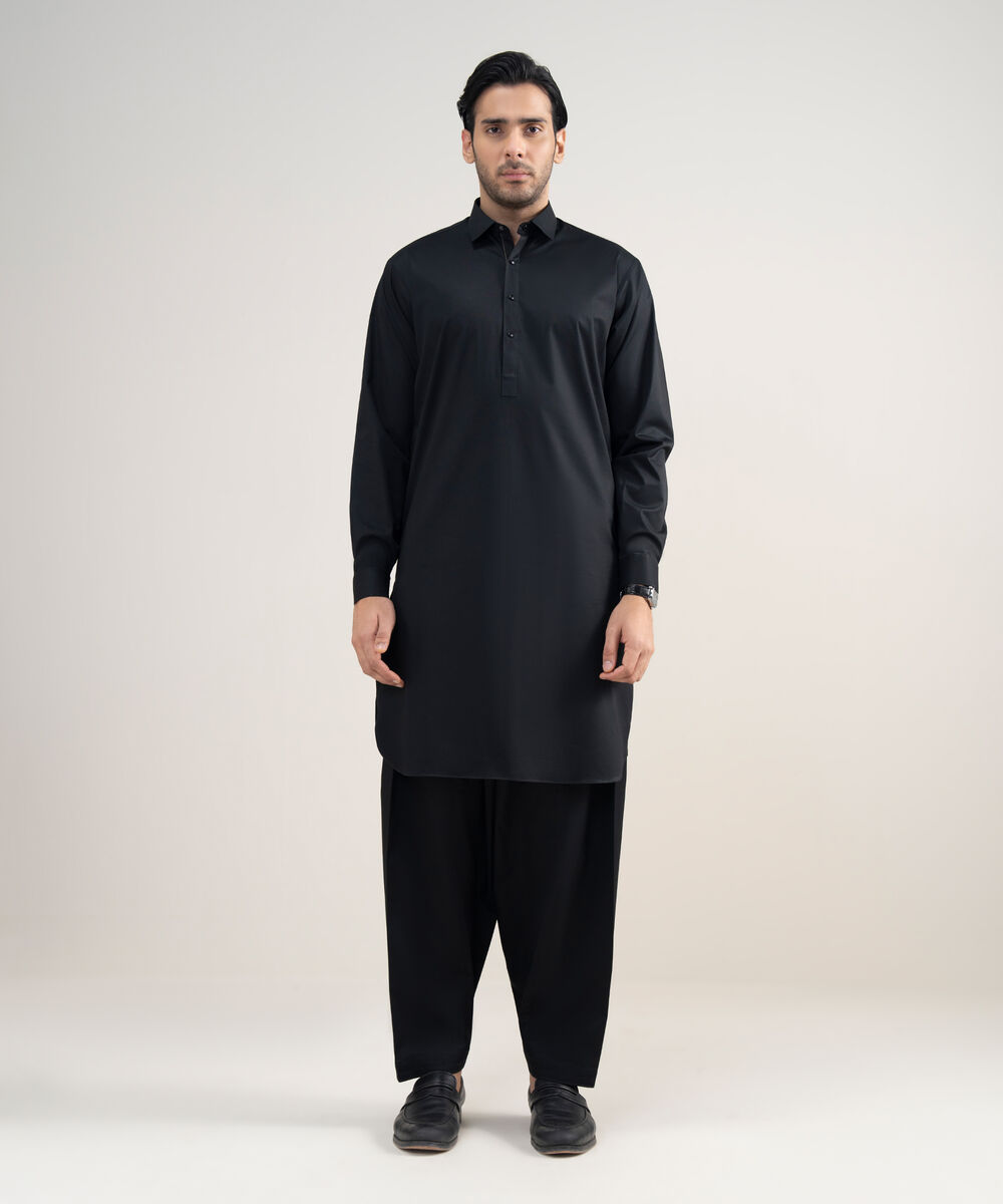 Men's Stitched Premium Cotton Black Suit