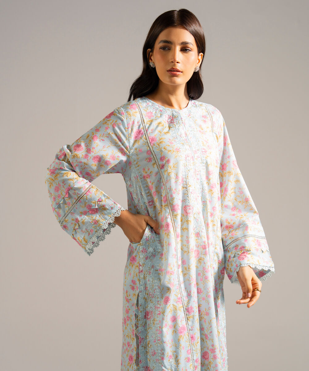 Women's RTW Lawn Embroidered Blue 2 Piece Suit