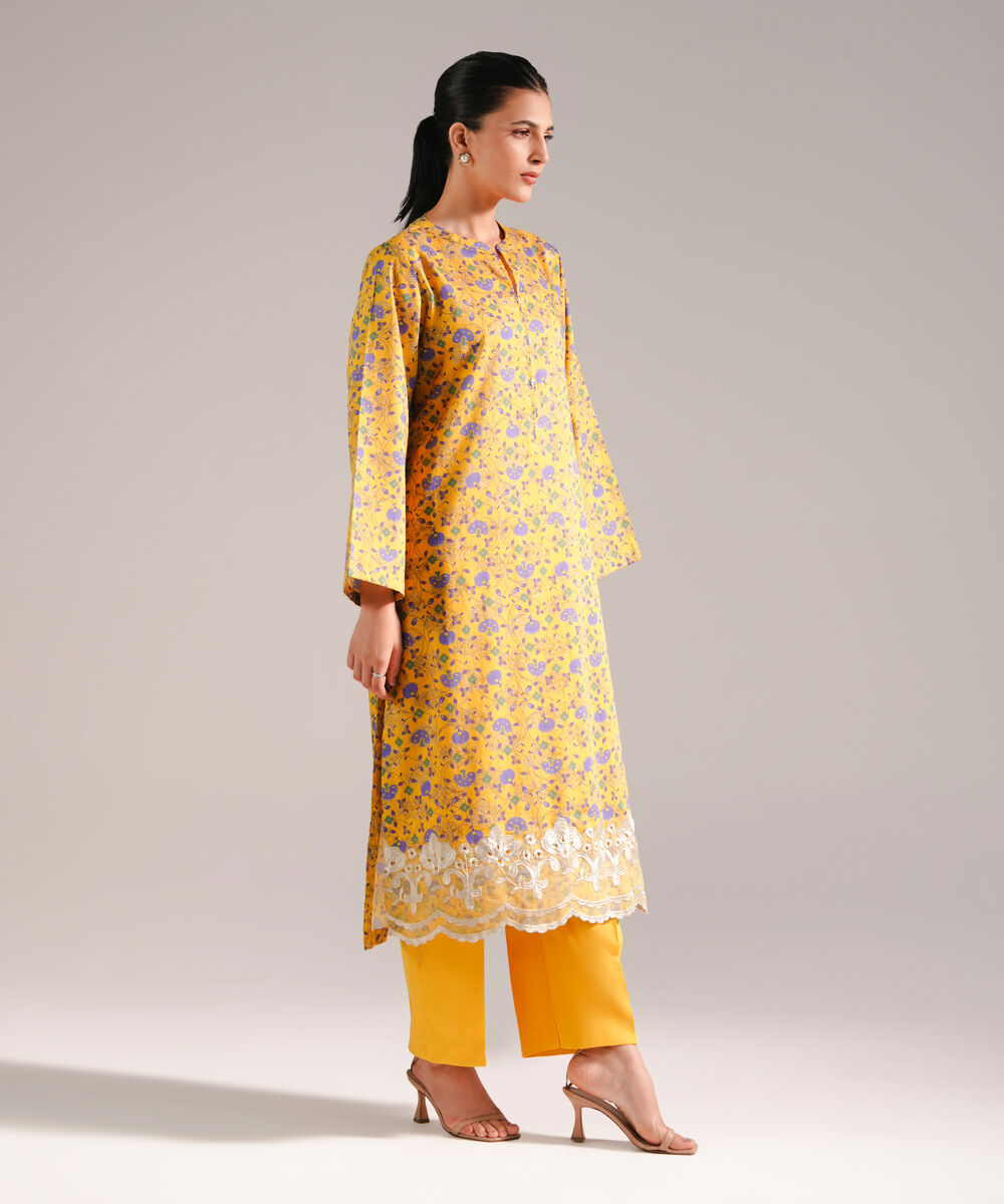 Women's RTW Textured Lawn Embroidered Yellow 2 Piece Suit
