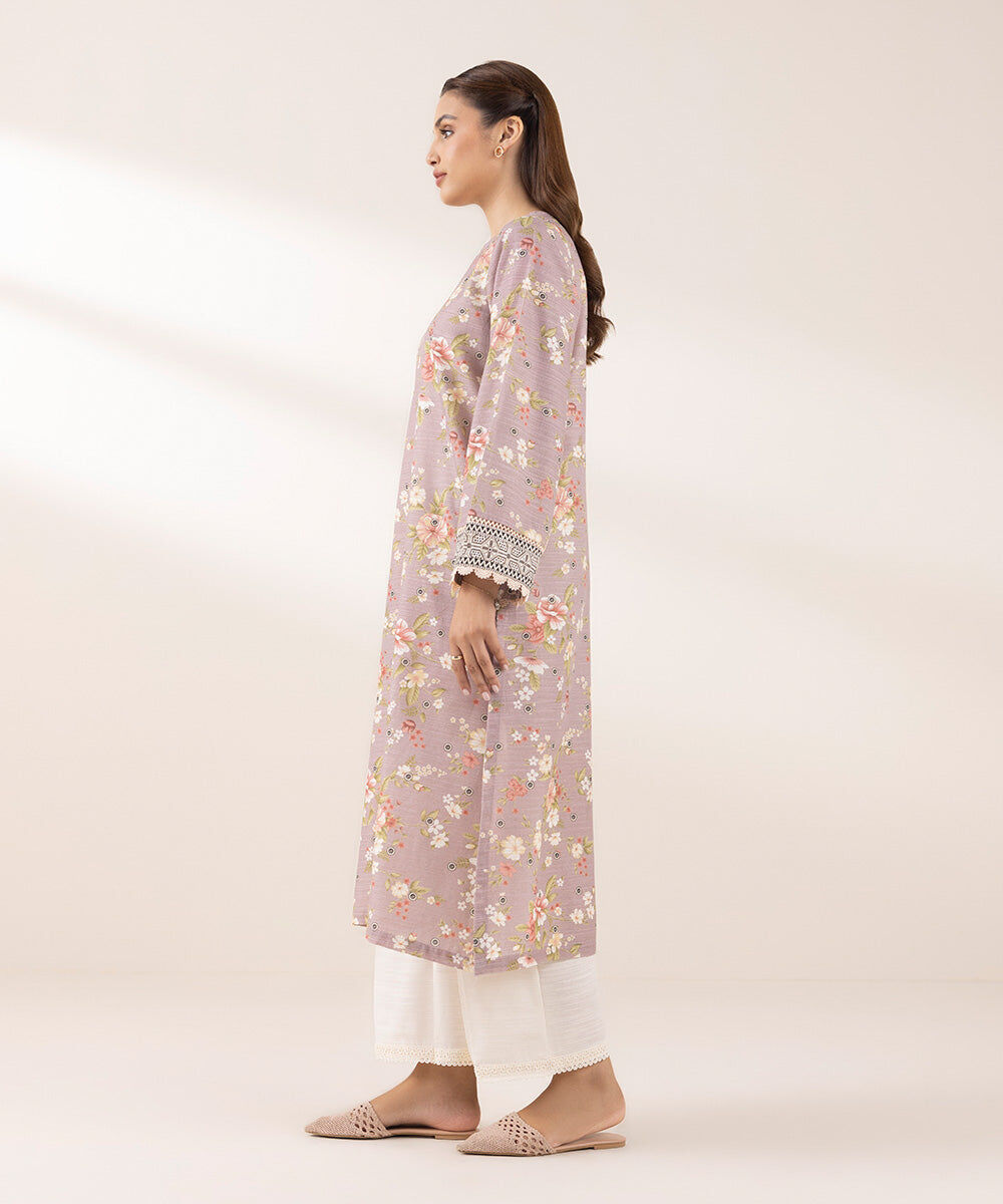 Woman - Purple Printed Zari Khaddar Shirt