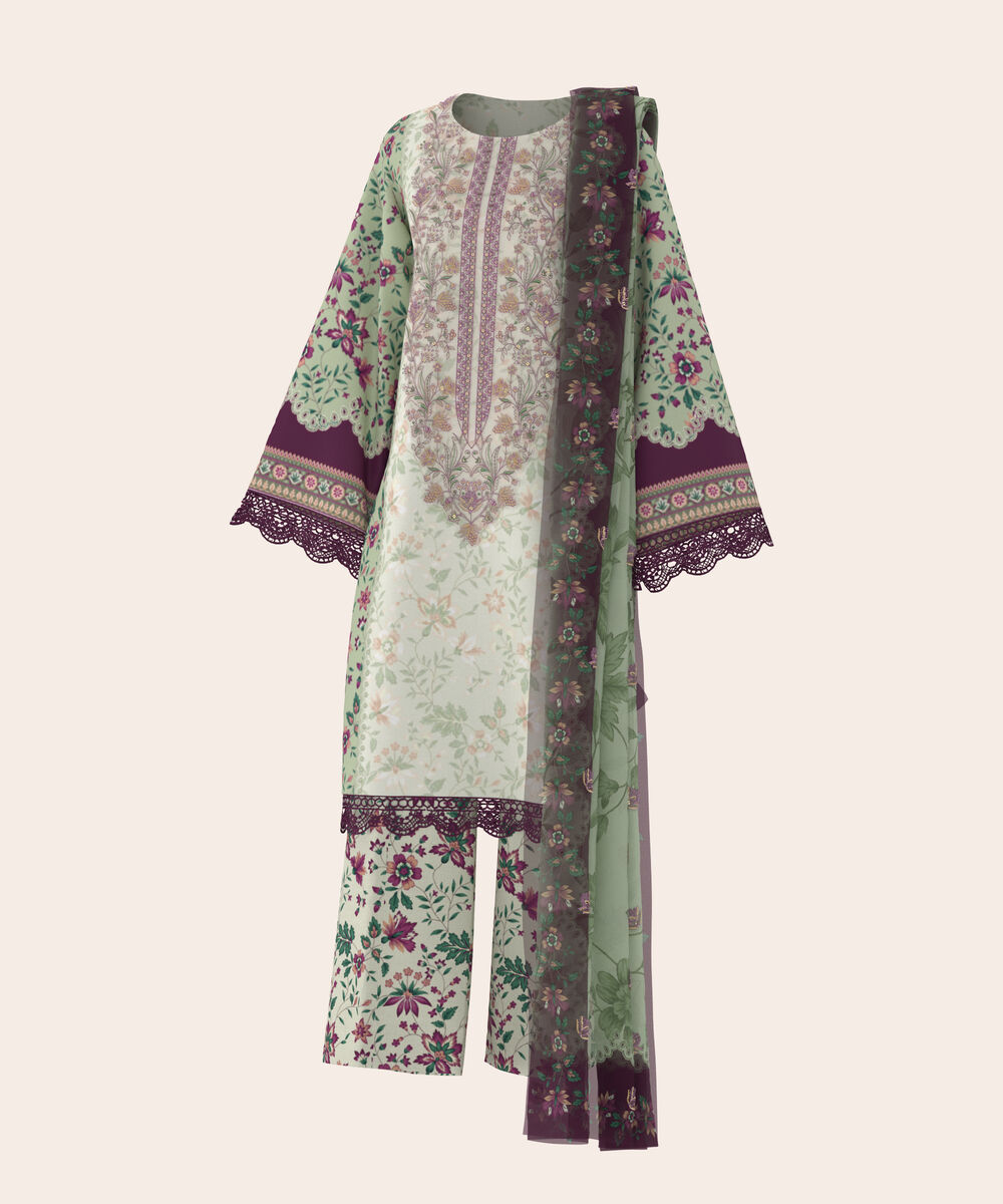 Women's Unstitched Lawn Multi  Embroidered 3 Piece Suit