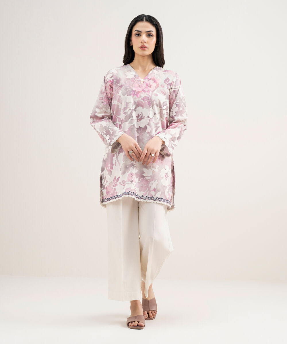 Women's RTW Lawn Embroidered White Straight Shirt