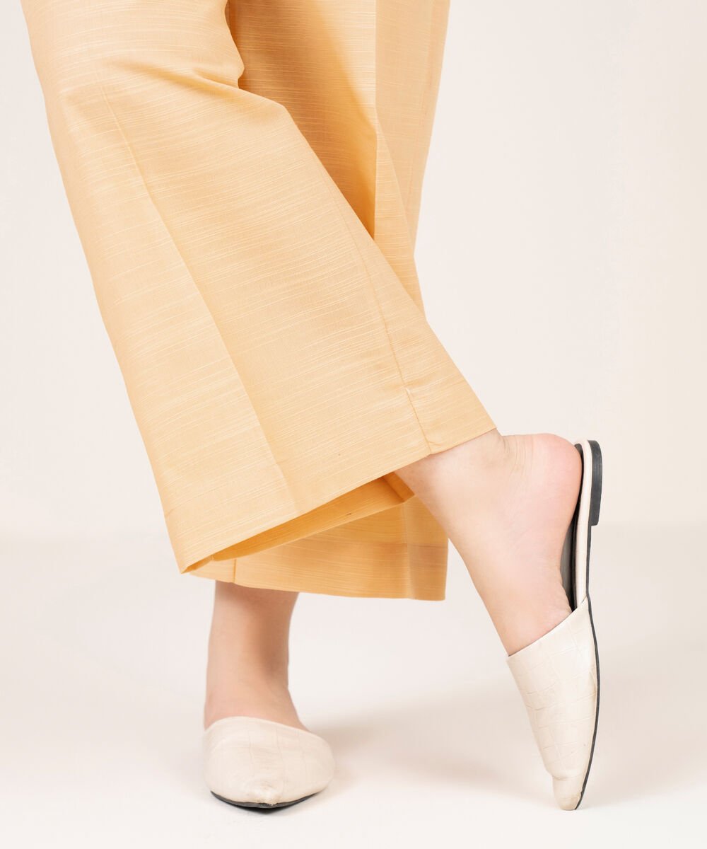 Women's RTW Khaddar Solid Pale Yellow Culottes