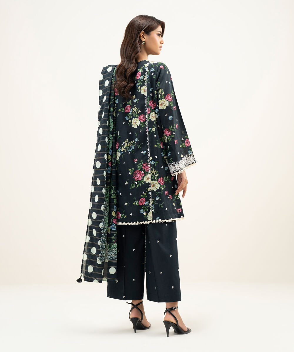 Women's RTW Lawn Embroidered Black 3 Piece Suit