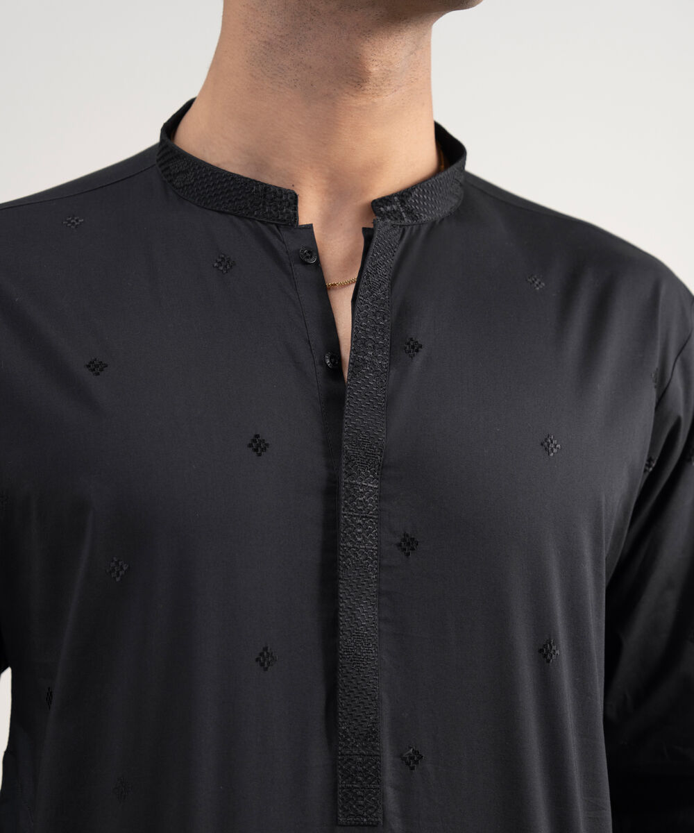 Men's Stitched Premium Cotton Black Suit