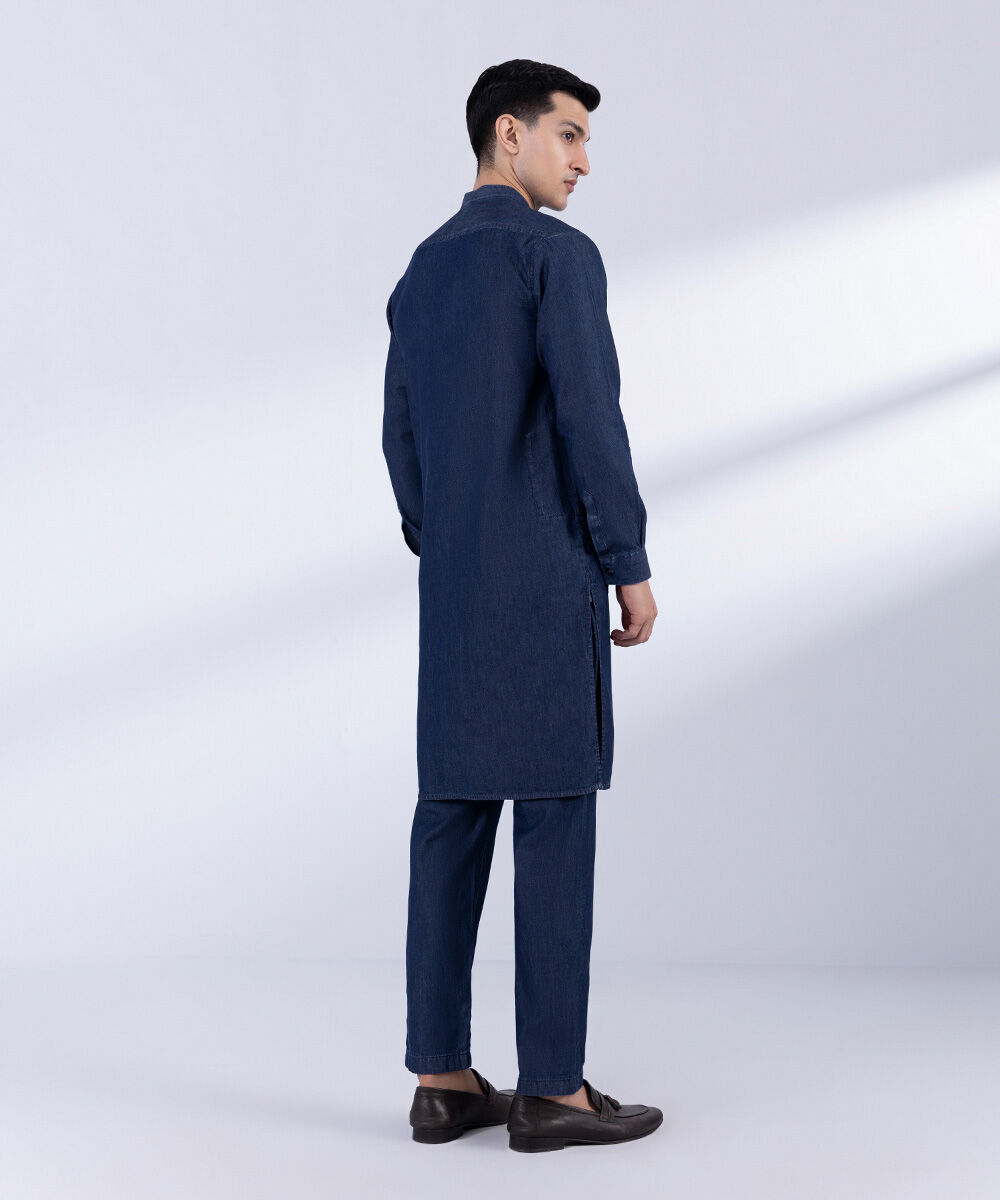 Men's Stitched Blue Denim Kurta Trousers