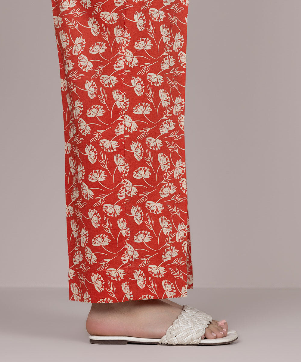 Women's Pret Cotton Orange Printed Straight Pants