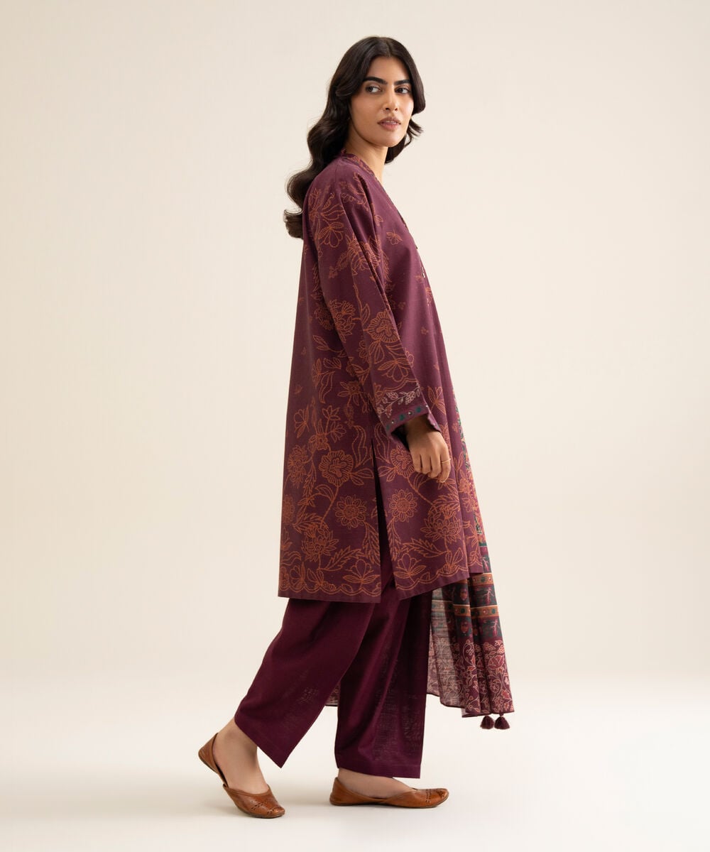 Women's Unstitched Lawn Printed Maroon 3 Piece Suit