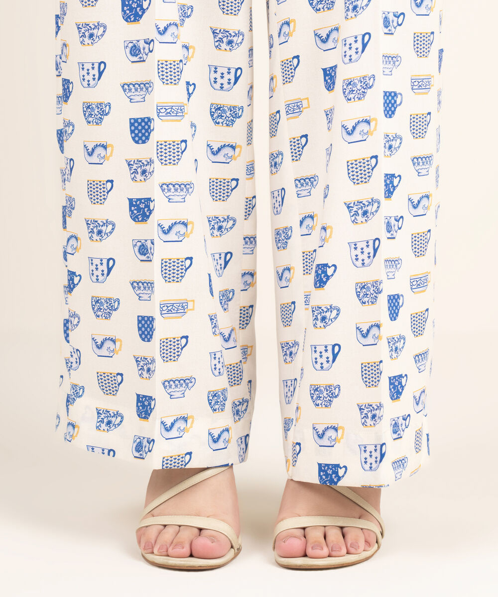 Women's RTW Linen Viscose Printed Off White Culottes