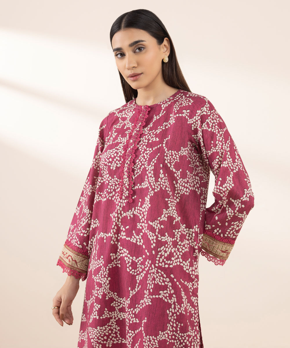 Women's RTW Textured Lawn Pink Printed A-Line Shirt