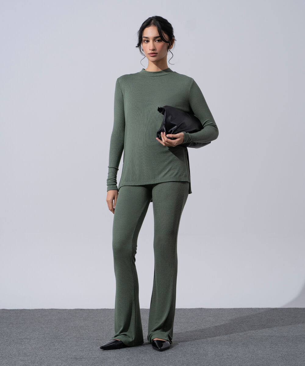 Women's Western Wear Green Mock-Neck Knit Jumper