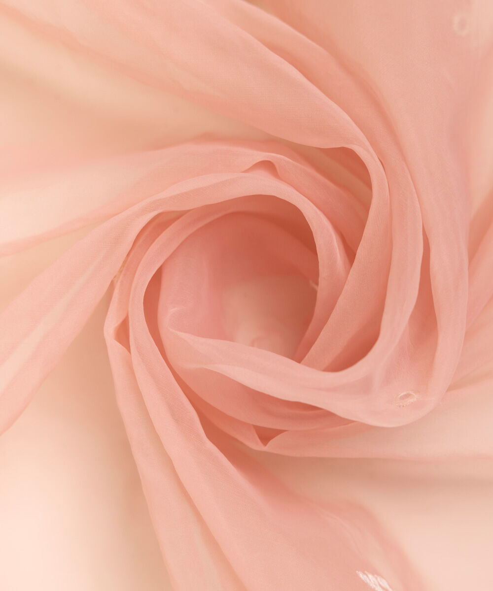 Blended Organza Pink Embroidered Dupatta