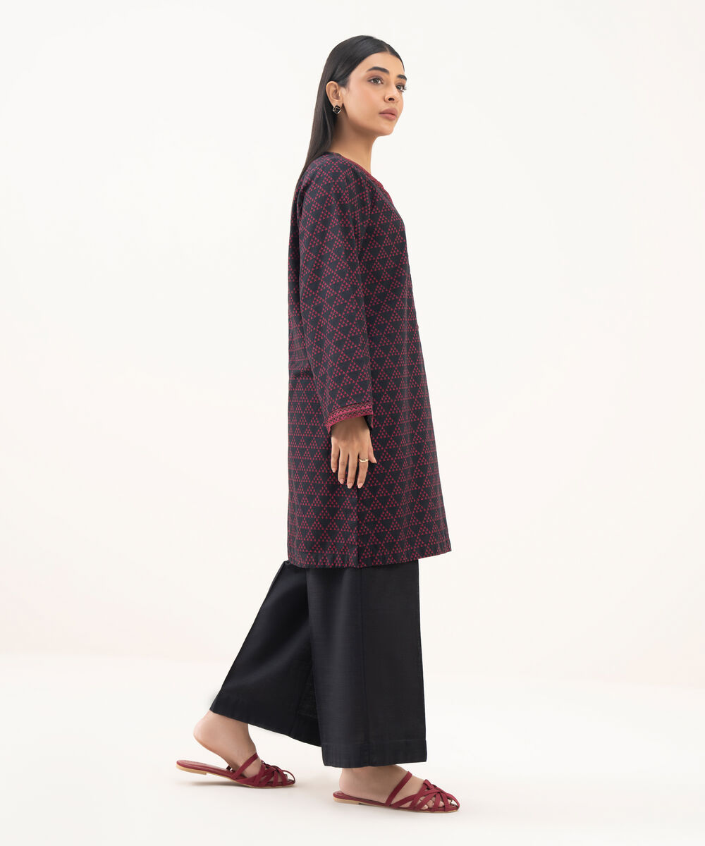 Women's RTW Light Khaddar Embroidered Black Straight Shirt