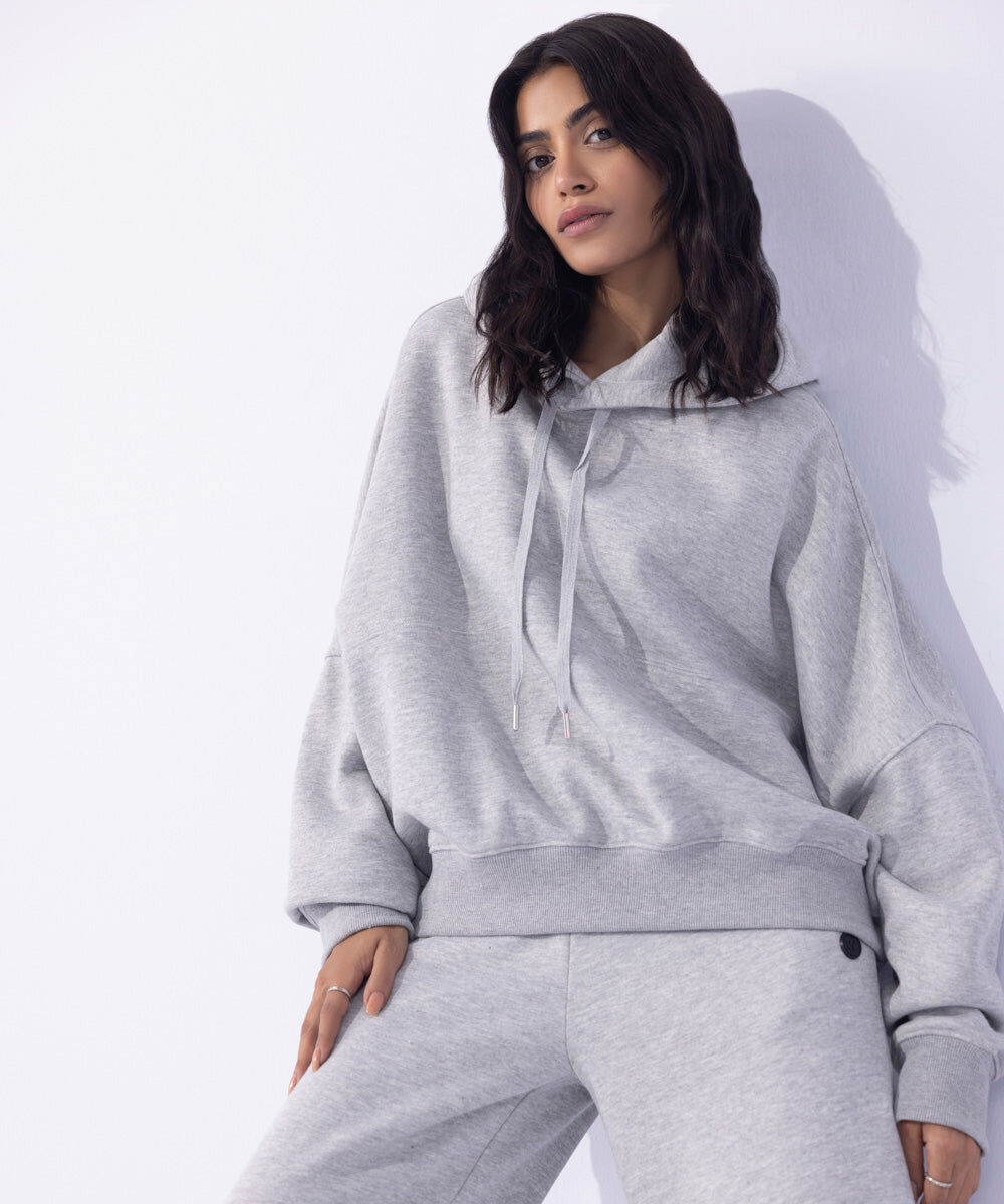 Woman - Grey Fleece Wide Leg Jogging Trousers