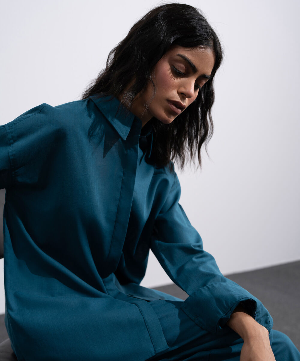 Women's Green Button Through Linen Blend Shirt