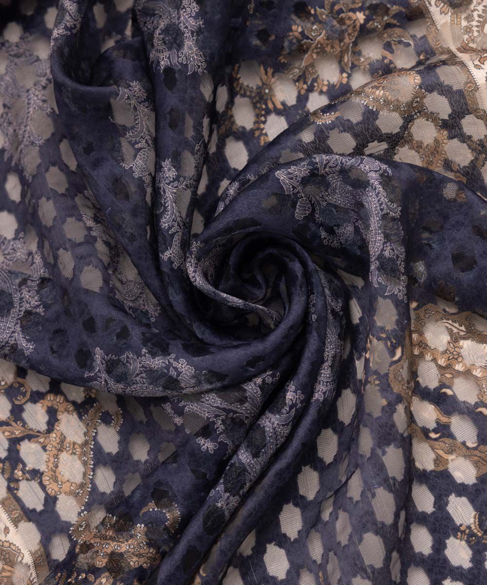 Broche Jacquard Blue Printed Dupatta