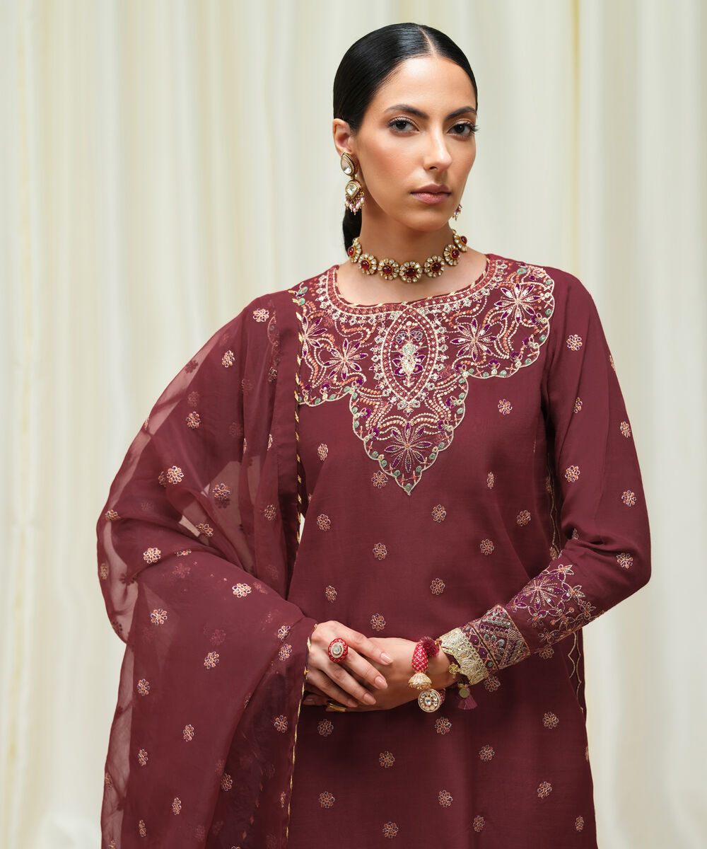 Women's Unstitched Viscose Raw Silk Dyed Three Piece Suit