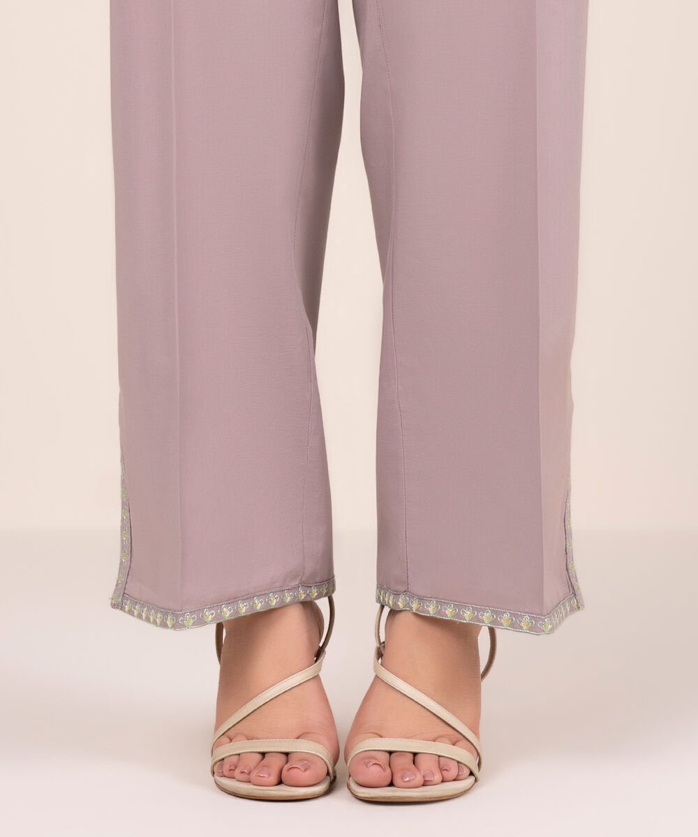 Women's RTW Cambric Embroidered Purple Straight Pants