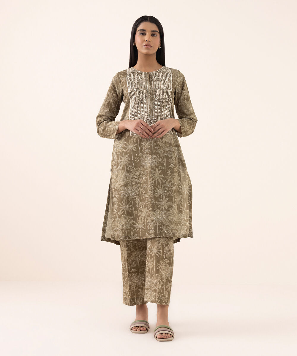 Women's RTW Texured Lawn Brown Printed Aline Shirt
