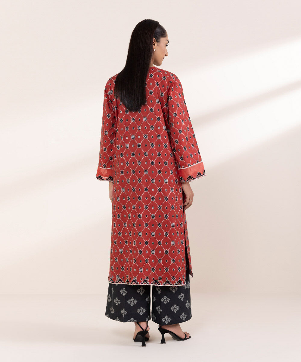 Women's RTW Cotton Viscose Red Embroidered A-Line Shirt