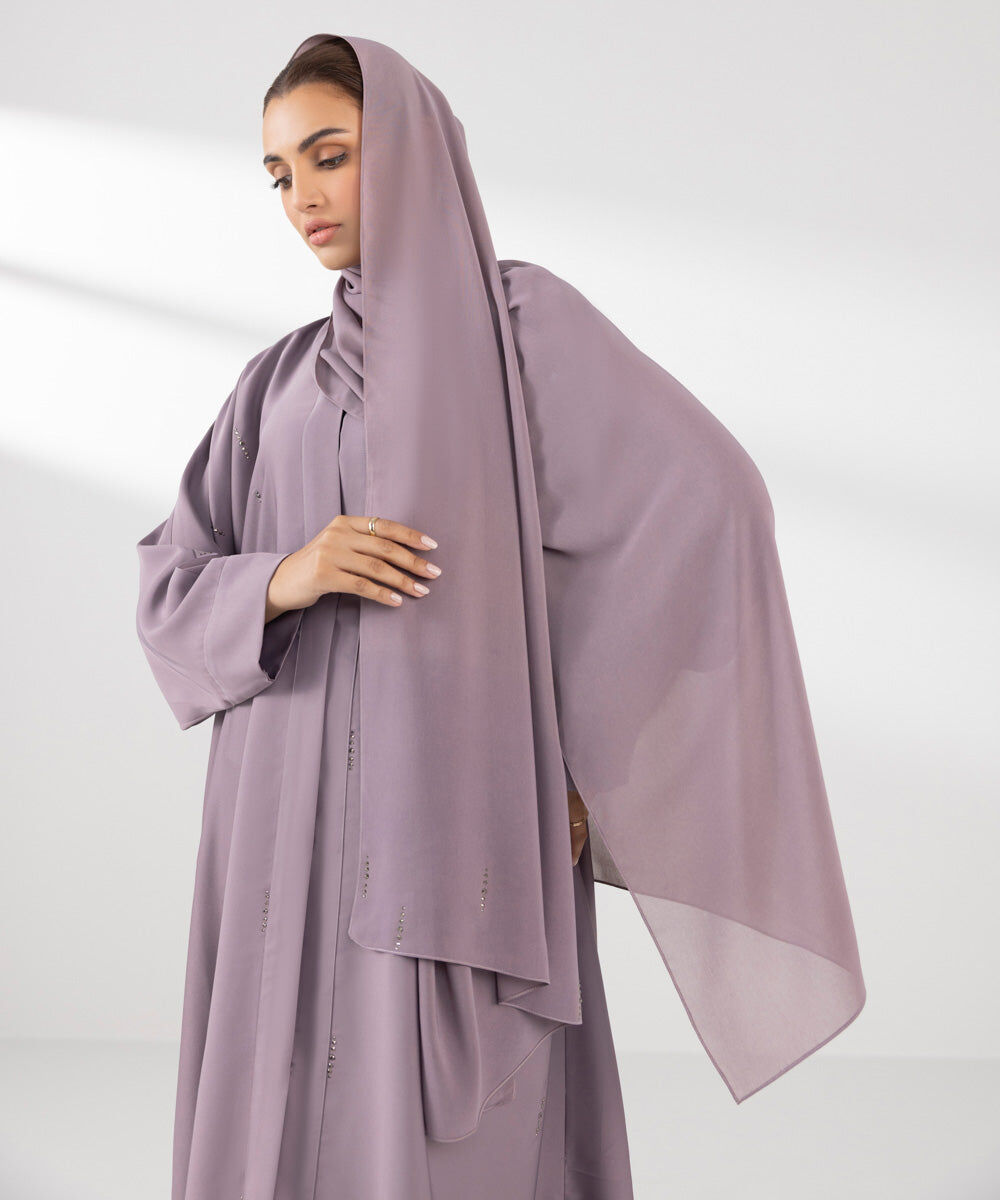 Woman - Purple Button Through Abaya Set