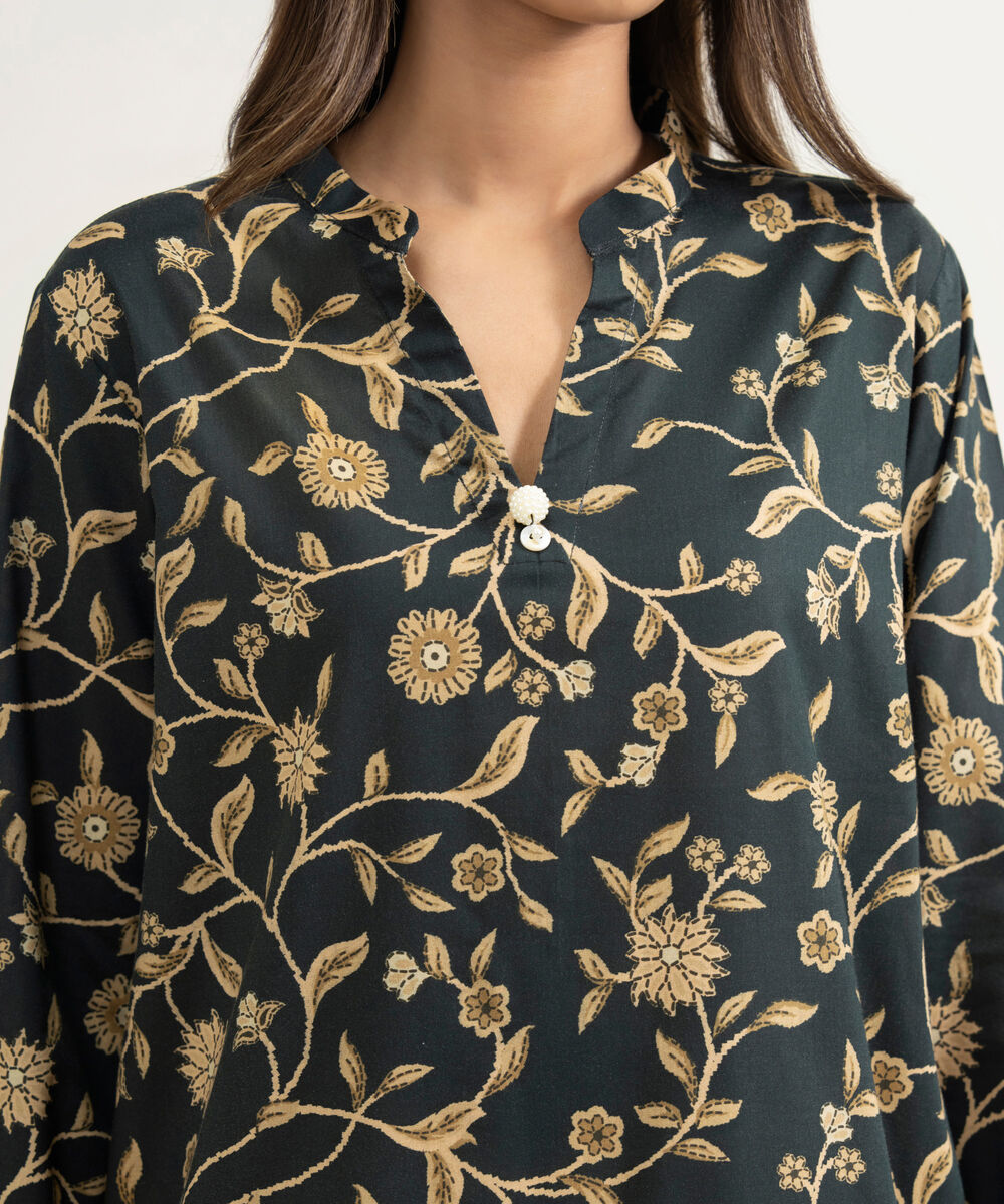 Women's RTW Cotton Viscose Embroidered Black Straight Shirt