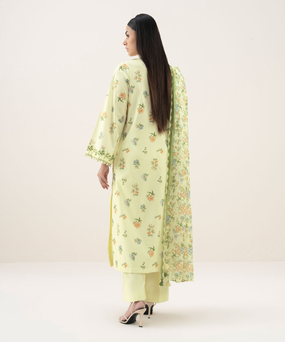 Women's Unstitched Lawn Embroidered Yellow 3 Piece Suit