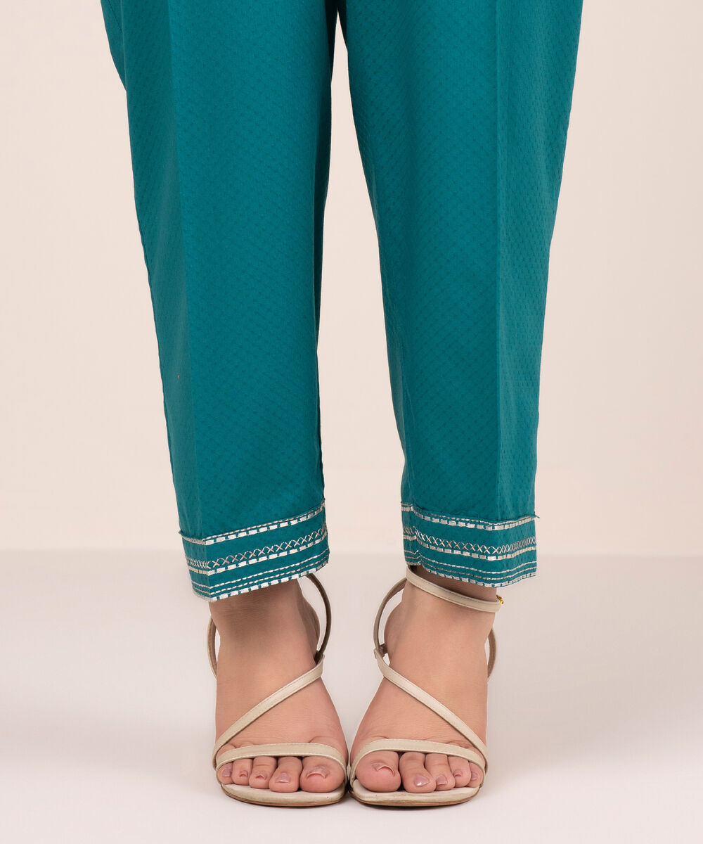 Women's RTW Dobby Embroidered Green Straight Pants