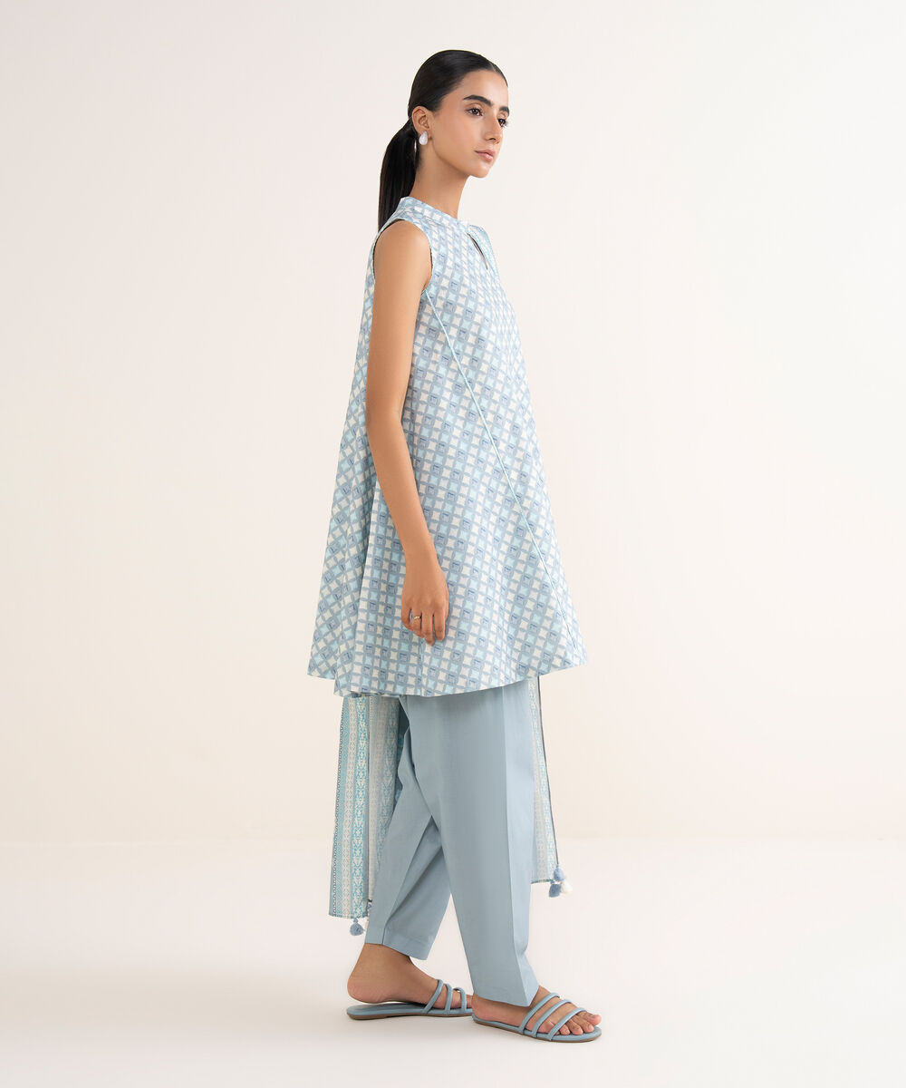 Women's Unstitched Lawn Printed Blue 3 Piece Suit