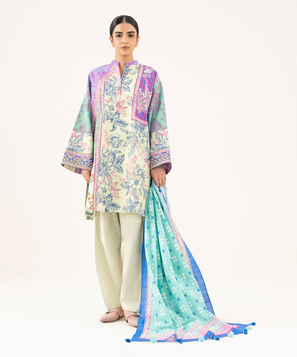 Women's Unstitched Khaddar Printed Multi 2 Piece Suit