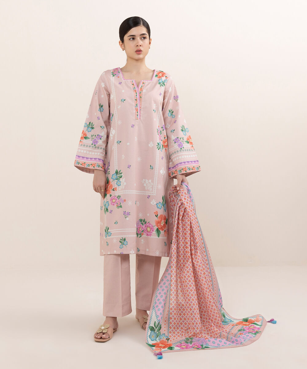 Women's Unstitched Cotton Printed Three Piece Suit