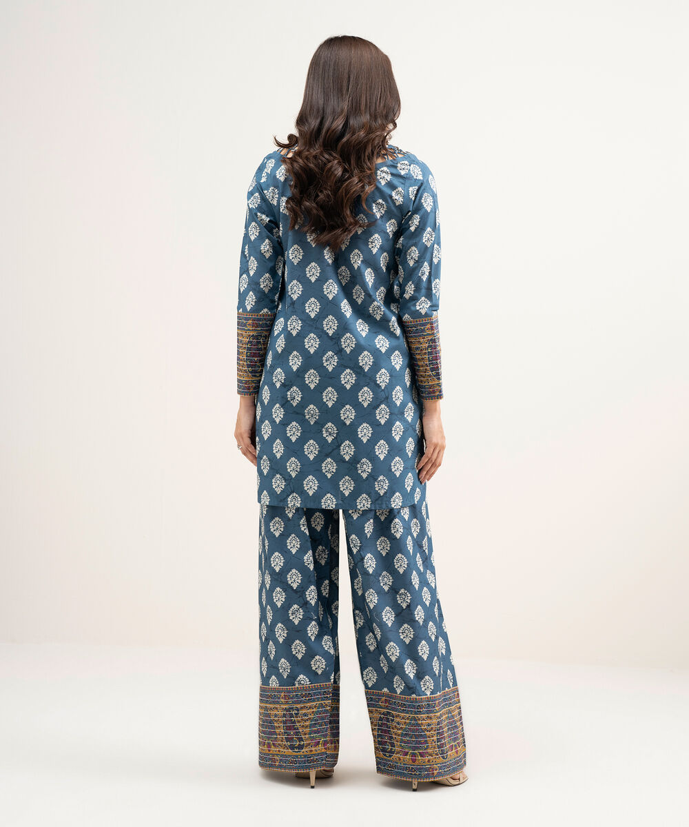 Women's Unstitched Lawn Printed Blue 2 Piece Suit