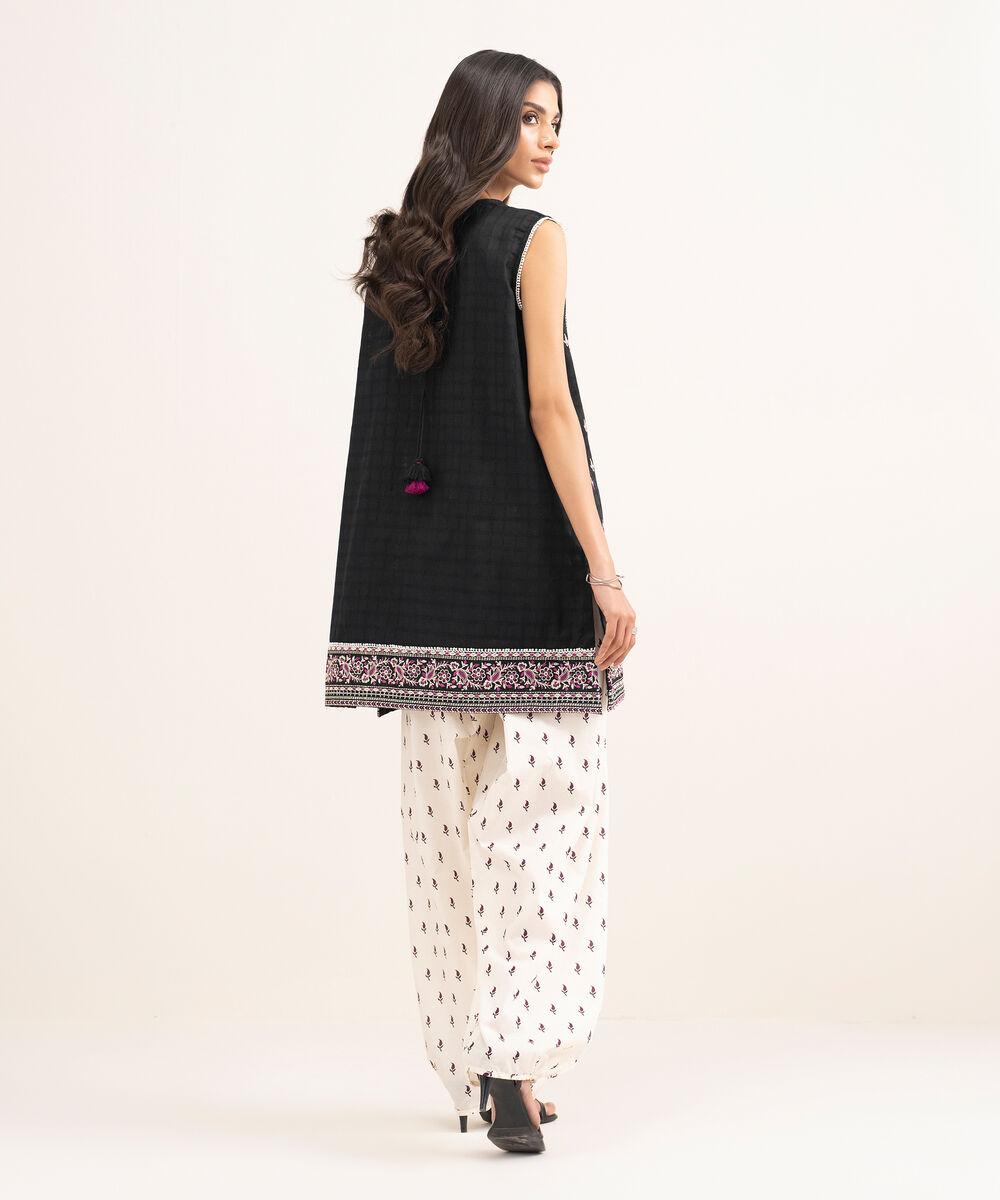 Women's RTW Lawn Embroidered Black Straight Shirt