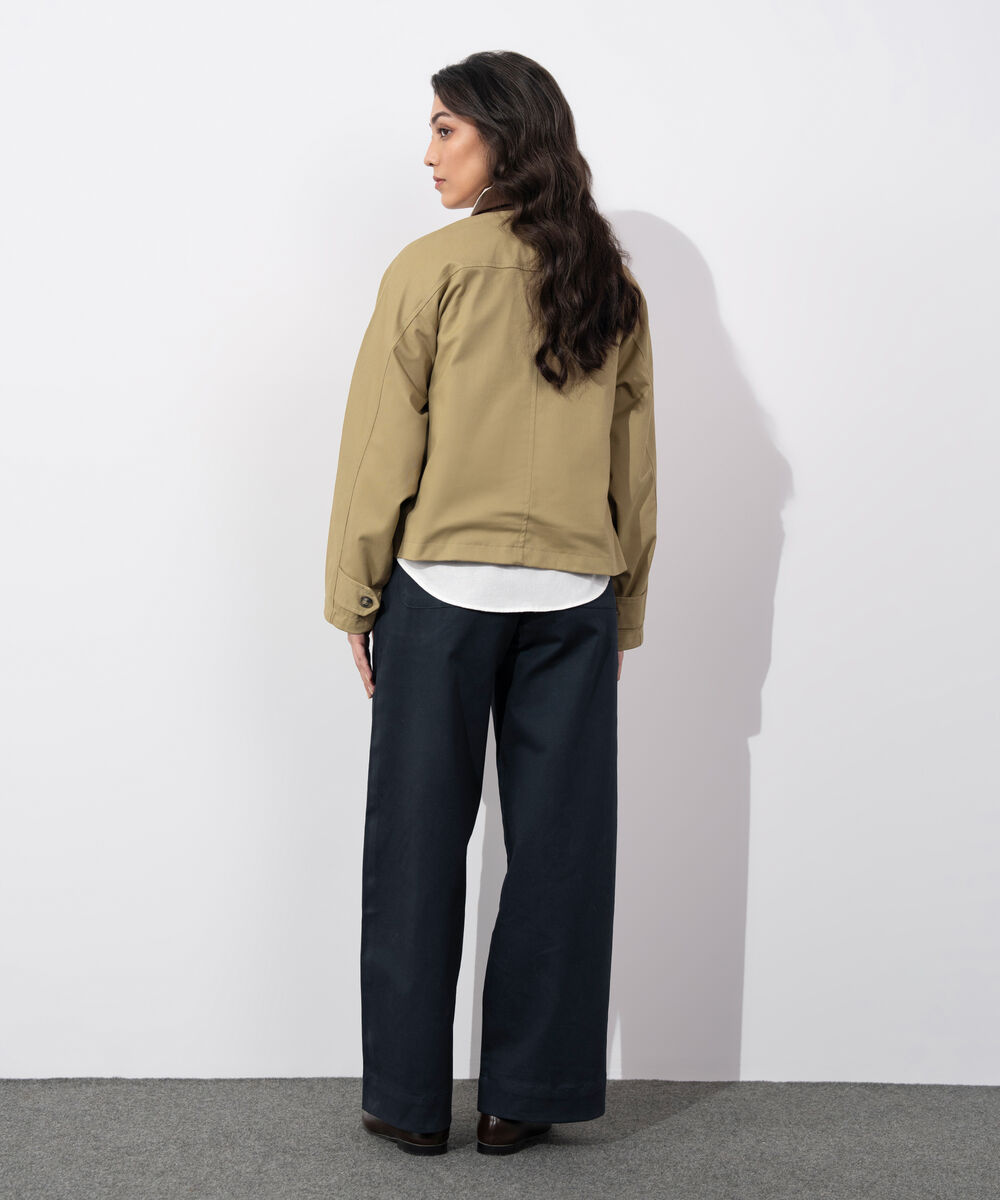 Women's Western Wear Khaki Corduroy Collar Twill Jacket