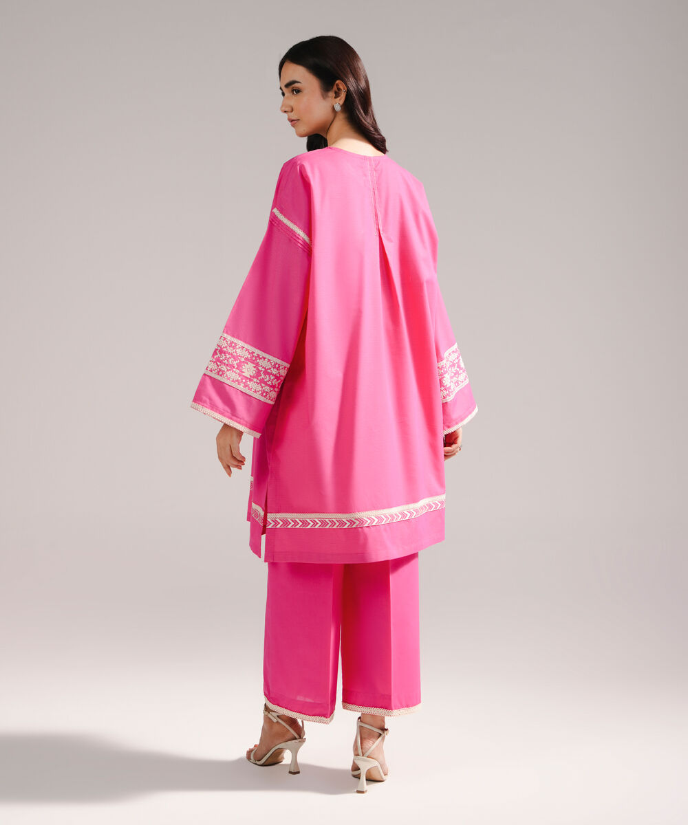Women's RTW Zari Lawn Embroidered Pink Straight Shirt