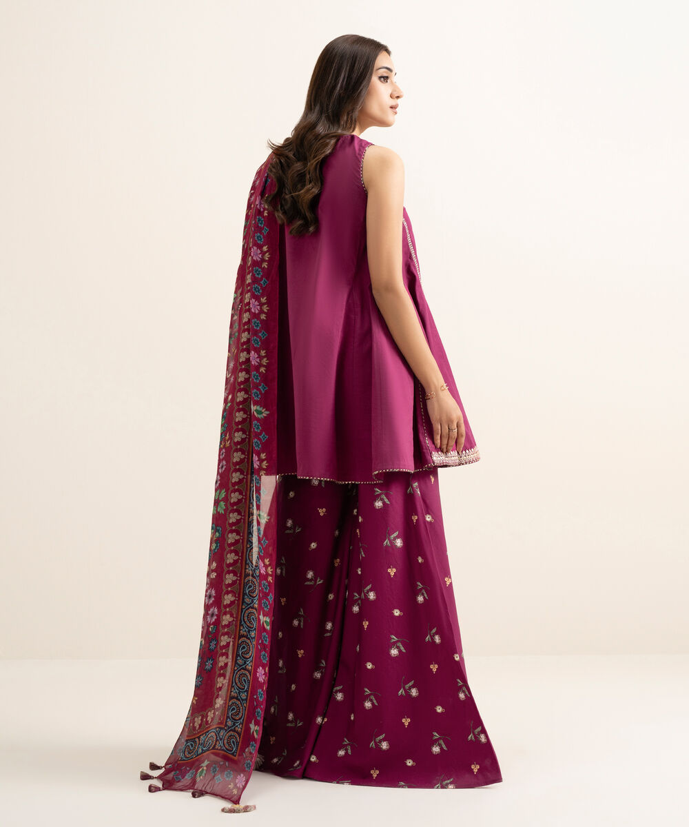Women's Unstitched Lawn Embroidered Fuchsia Pink 3 Piece Suit