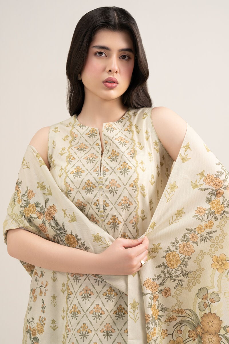 3 Piece - Printed Zari Lawn Suit