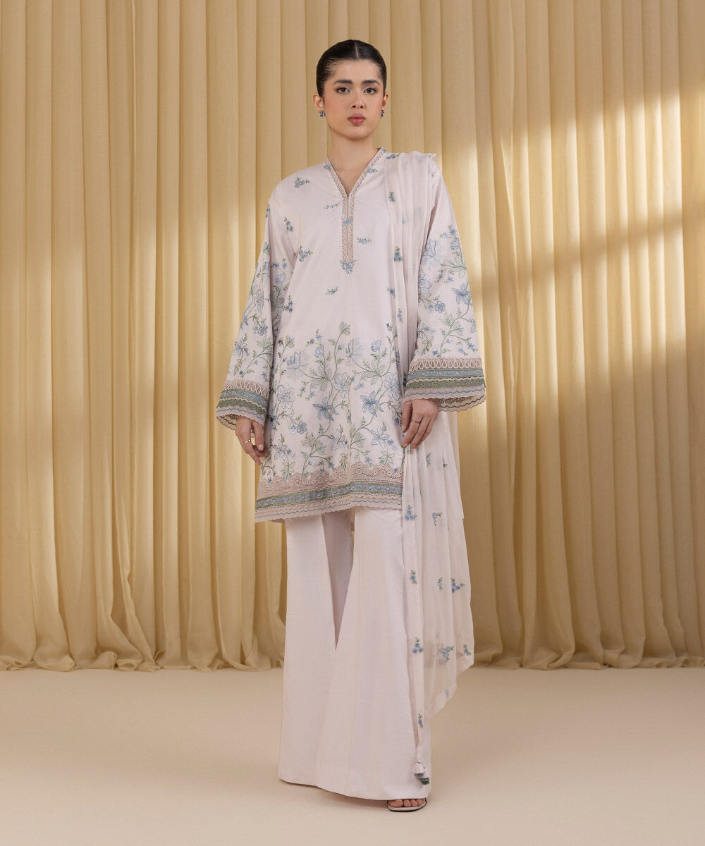 Unstitched Women's Pink Lawn Embroidered 3 Piece Suit