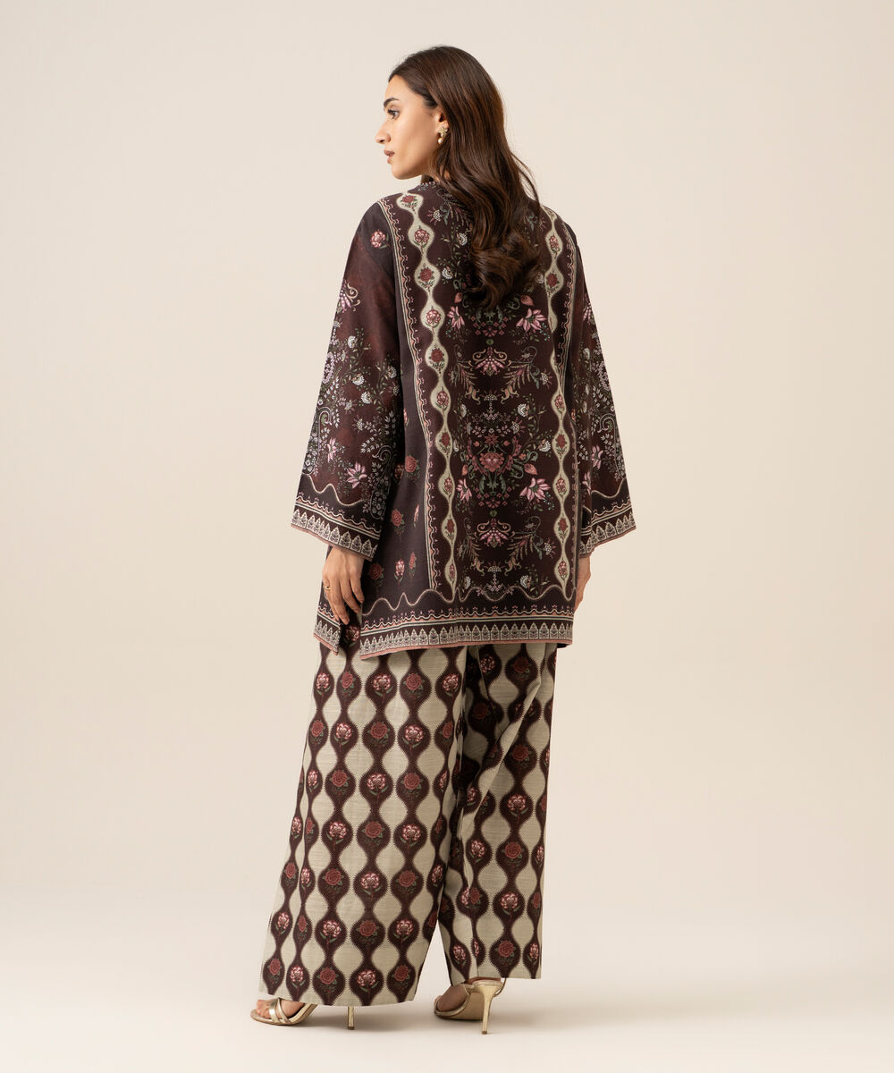 Women's Unstitched Light Khaddar Printed Burgundy 2 Piece Suit