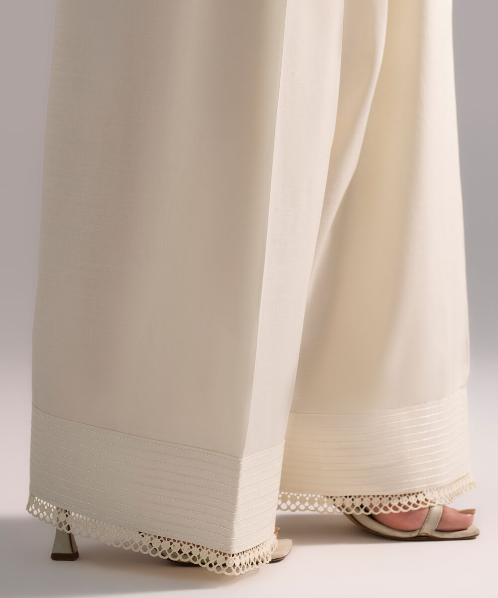 Women's RTW Cambric Solid Off White Farshi Shalwar
