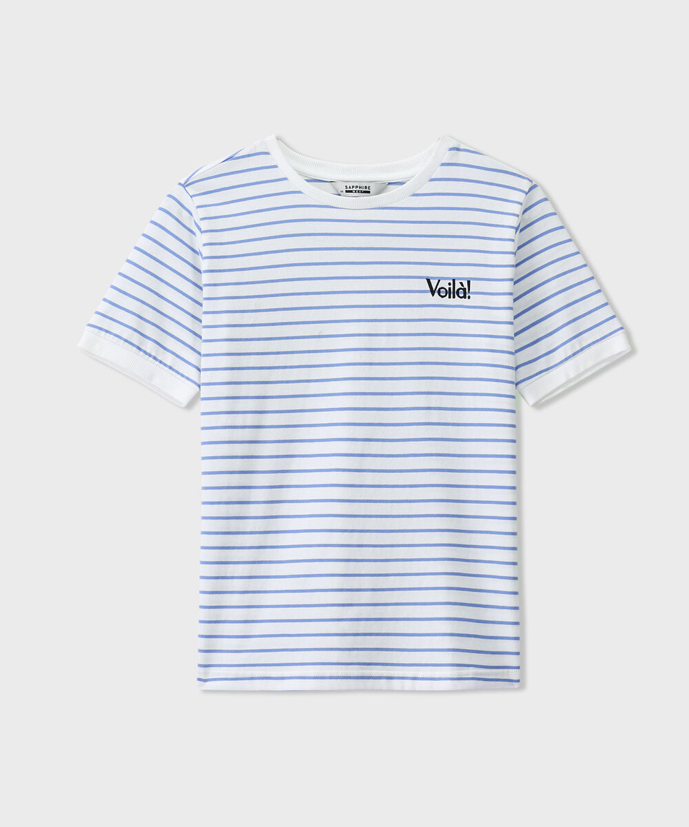 Women's Western Wear White Striped T-Shirt With Graphic Print