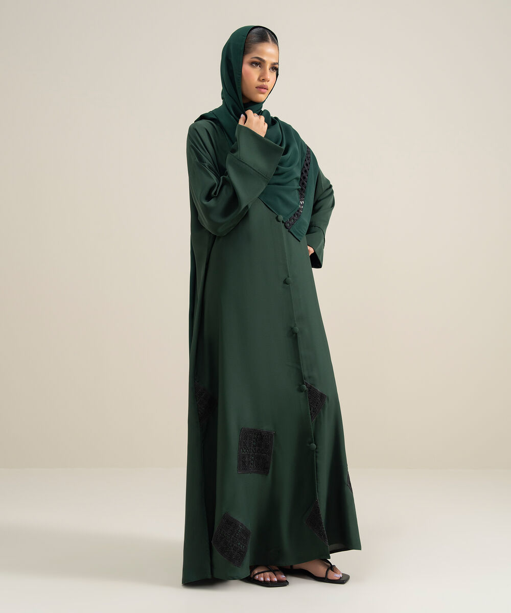 Women's Polyester Green Embroidered Abbaya Set