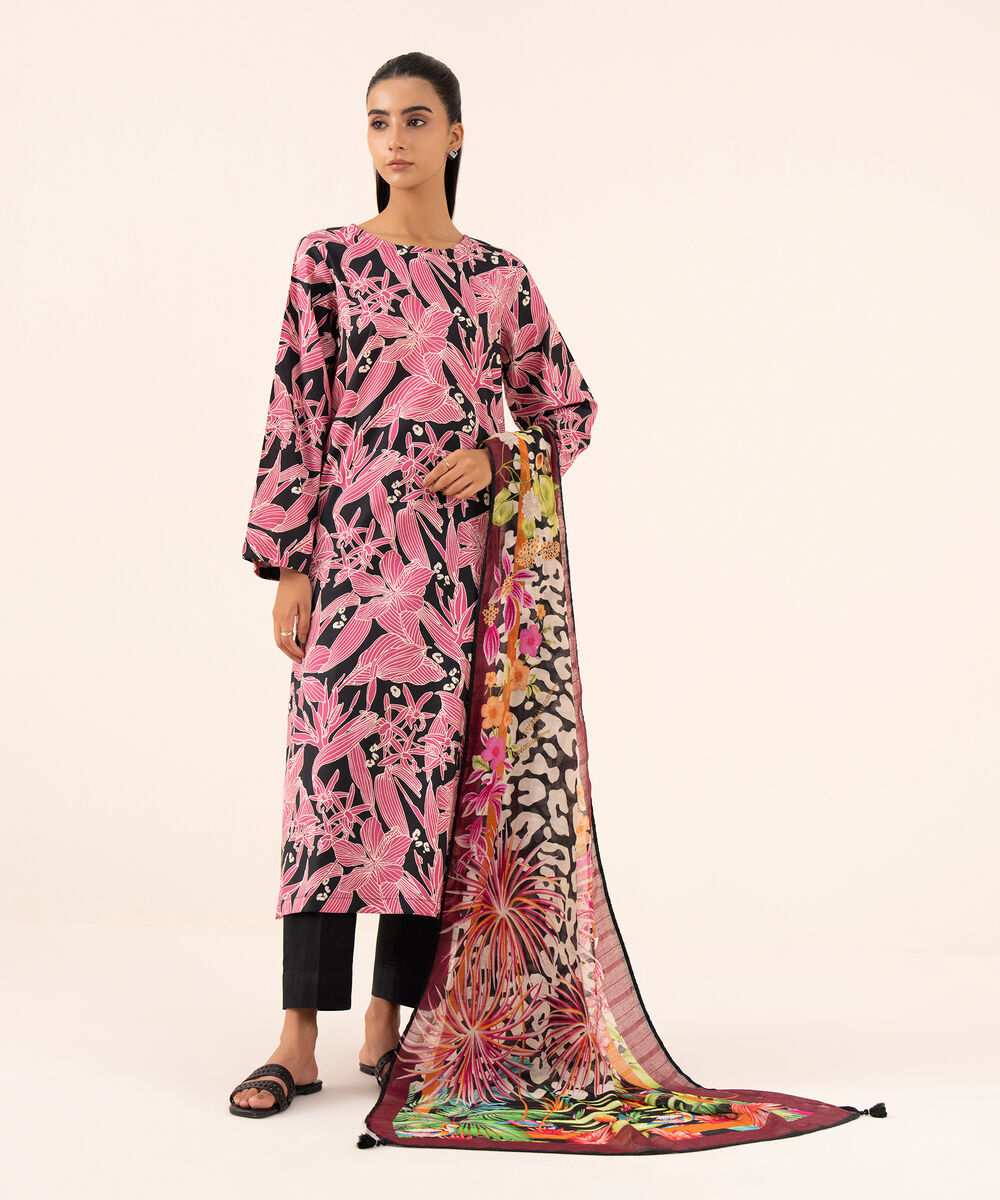 Women's RTW Viscose Lawn Salmon Pink Printed Straight Shirt