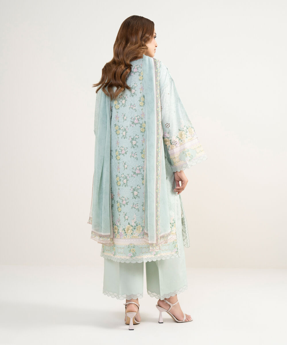 Women's Unstitched Fine Lawn Embroidered White  3 Piece Suit