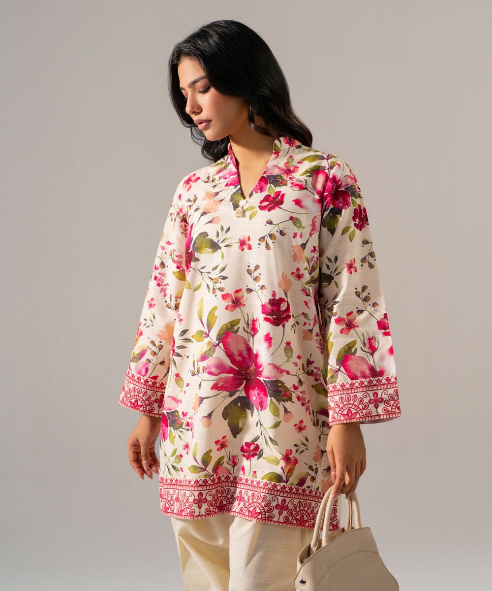 Women's RTW Khaddar Printed Off White Straight Shirt