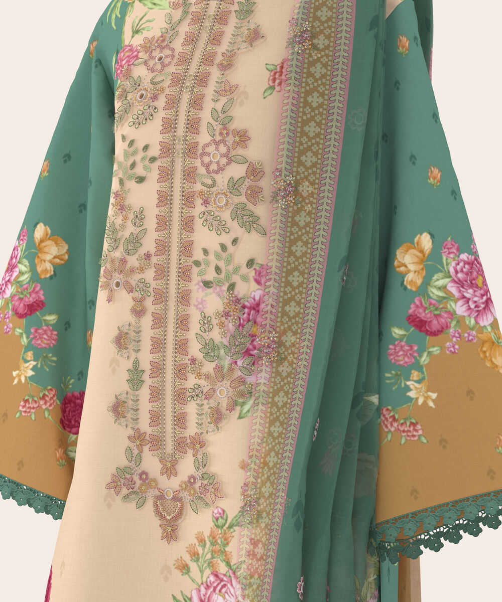 Women's Unstitched Lawn Multi  Embroidered 3 Piece Suit